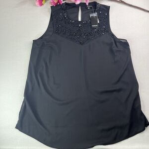 Torrid Floral Beaded Mesh Blouse Black Sleeveless Casual Tank Plus Size 00 NWT
